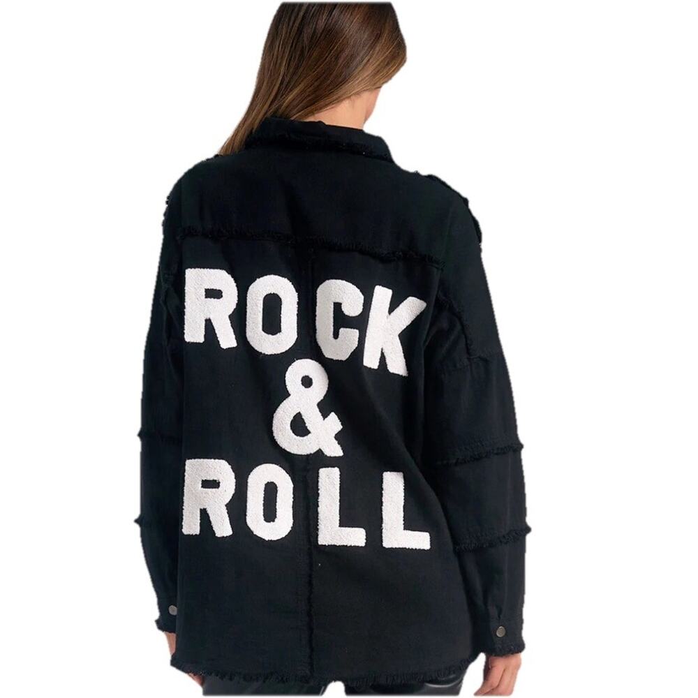 Elan Women’s Devan Distressed Frayed Fringed Rock & Roll Spellout Jacket $109 M